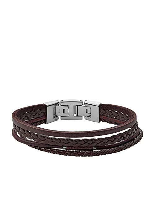 Fossil Men's Casual Stainless Steel and Genuine Leather Bracelet