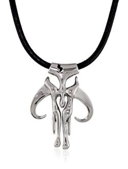 Jewelry Unisex Mandalorian Symbol Stainless Steel Leather Cord Pendant Necklace, 20"