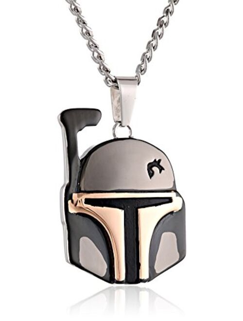 Star Wars Jewelry Unisex Boba Fett Helmet Stainless Steel and Black Ion-Plated Pendant Necklace, 24"