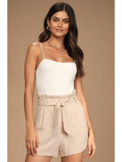 Daily Adventures Beige Paperbag Waist Shorts