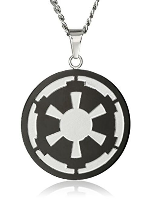 Star Wars Jewelry Men's Imperial Symbol Front with Etched Death Star at The Back Pendant Necklace, 22"