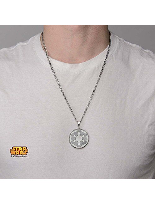 Star Wars Jewelry Men's Imperial Symbol Front with Etched Death Star at The Back Pendant Necklace, 22"