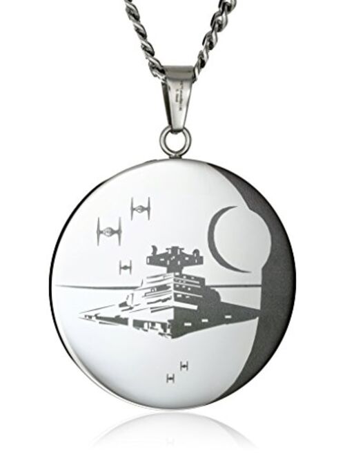 Star Wars Jewelry Men's Imperial Symbol Front with Etched Death Star at The Back Pendant Necklace, 22"