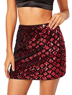 Women's Above Knee Sequin Sparkle Mini Skirt