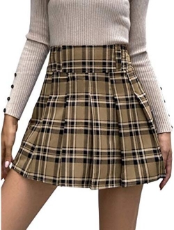 Women's Plaid Print High Waist A Line Mini Pleated Skirt