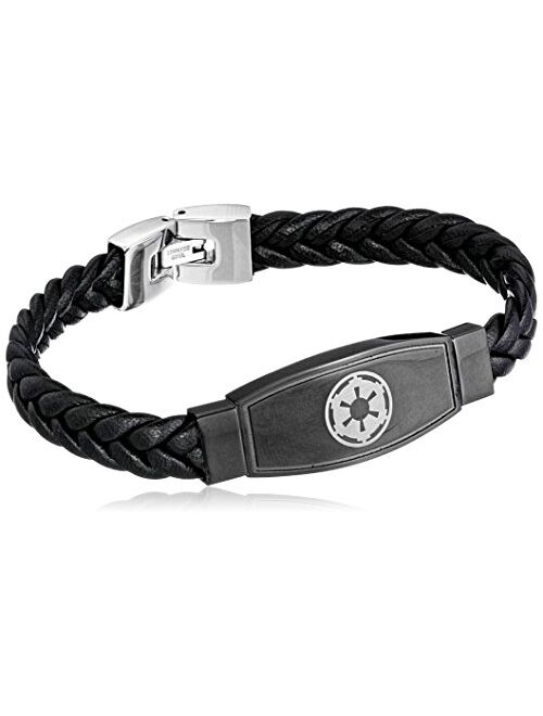 Star Wars Jewelry Men's Imperial Symbol Black Leather Bracelet, 8.5"