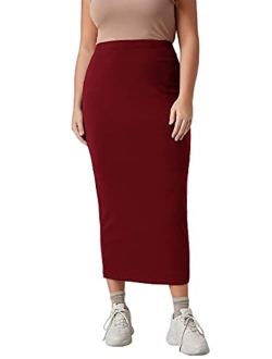 Women's Plus Size Elastic High Waist Long Bodycon Pencil Skirt Black