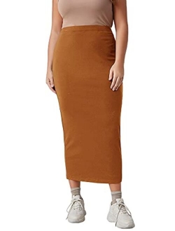 Women's Plus Size Elastic High Waist Long Bodycon Pencil Skirt Black