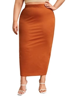 Women's Plus Size Elastic High Waist Long Bodycon Pencil Skirt Black