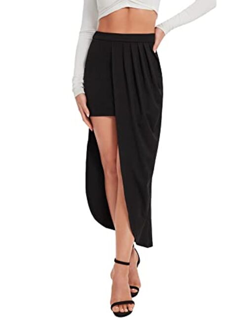 Verdusa Women's Boho Asymmetrical Velvet High Waisted Bodycon Draped Maxi Skirt