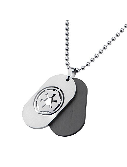 Star Wars Official Licensed Jewelry Men's Imperial Symbol Dog Tag Pendant and Stainless Steel Necklace, 22"