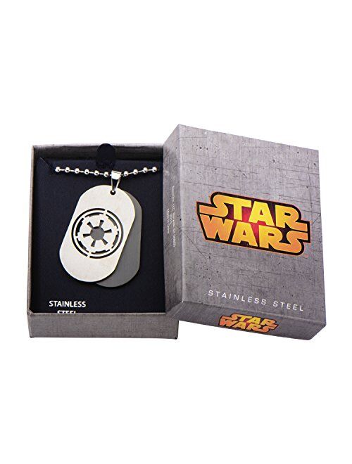 Star Wars Official Licensed Jewelry Men's Imperial Symbol Dog Tag Pendant and Stainless Steel Necklace, 22"