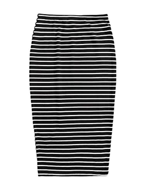 Verdusa Women's Stripe Print Elastic Waist Bodycon Pencil Midi Skirt