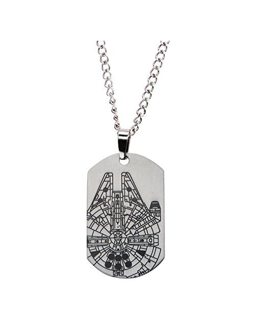 Star Wars Jewelry Episode 7 Millennium Falcon Laser Etched Dog Tag Pendant Necklace, 22"