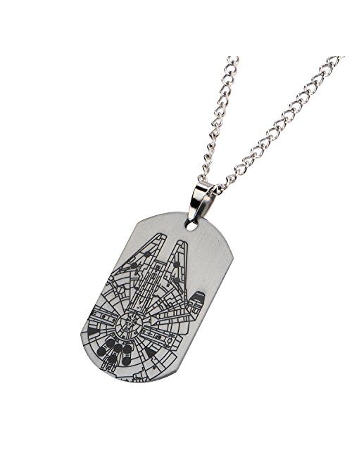 Star Wars Jewelry Episode 7 Millennium Falcon Laser Etched Dog Tag Pendant Necklace, 22"