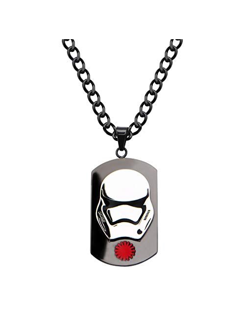 Star Wars Jewelry Men's Stainless Steel Episode 7 Stormtrooper Dog Tag Pendant Necklace 22 inch, Black, One Size