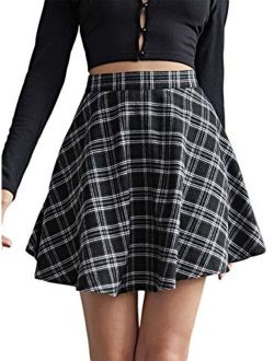 Women's Plaid Print High Waist A Line Swing Flared Mini Skirt