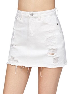 Women's Casual Distressed Fray Hem A-Line Denim Short Skirt