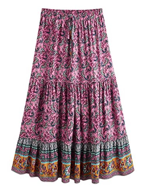 Milumia Women's Boho Vintage Floral Print Tie Waist A Line Maxi Skirts