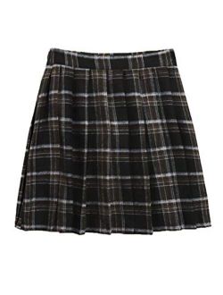 Women Plaid High Waist Pleated A Line Mini Skirt Tartan Skater Skirt