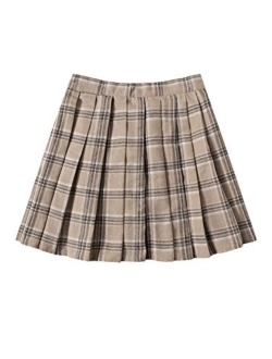 Women Plaid High Waist Pleated A Line Mini Skirt Tartan Skater Skirt