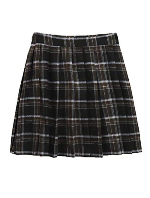 Milumia Women Plaid High Waist Pleated A Line Mini Skirt Tartan Skater Skirt