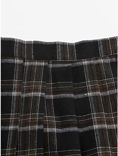 Milumia Women Plaid High Waist Pleated A Line Mini Skirt Tartan Skater Skirt