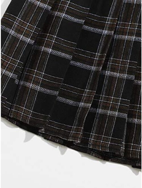 Milumia Women Plaid High Waist Pleated A Line Mini Skirt Tartan Skater Skirt