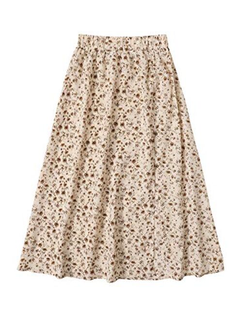 Milumia Women Boho Floral Print High Waist Vacation Split Thigh Long Maxi Skirt