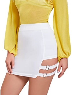 Women's Buckle Cut Out High Waist Clubwear Bodycon Mini Skirt