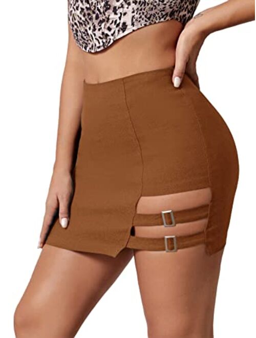 Verdusa Women's Buckle Cut Out High Waist Clubwear Bodycon Mini Skirt