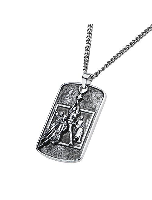 Star Wars Jewelry Poster Relief Stainless Steel Dog Tag Men's Pendant Necklace, 22"