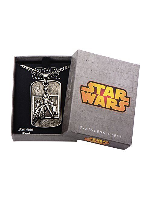 Star Wars Jewelry Poster Relief Stainless Steel Dog Tag Men's Pendant Necklace, 22"