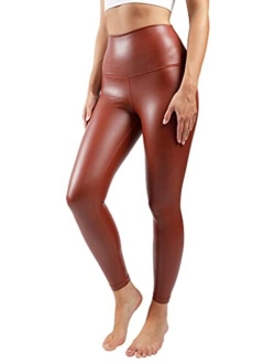 High Waist High Shine Faux Leather Fleece Lined Super High Waist Elastic Free Ankle Leggings