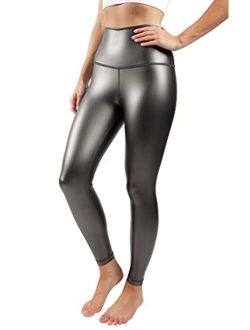 High Waist High Shine Faux Leather Fleece Lined Super High Waist Elastic Free Ankle Leggings