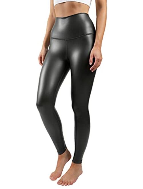 90 Degree By Reflex High Waist High Shine Faux Leather Fleece Lined Super High Waist Elastic Free Ankle Leggings