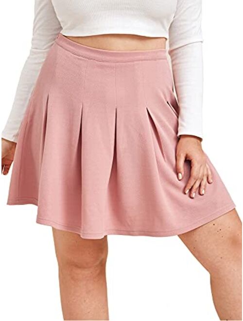 Romwe Women's Plus Size Basic Stretchy Flared High Waist Casual Mini Skater Skirts