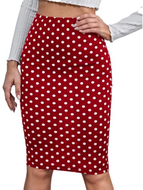 Milumia Women's Pencil Skirt Elastic Waist Bodycon Knee Length Skirts