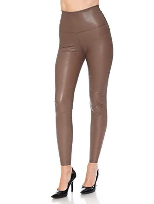 Leggings Depot Women's High Waist Comfy Faux Leather Leggings Tights Stretchy Pleather Pants