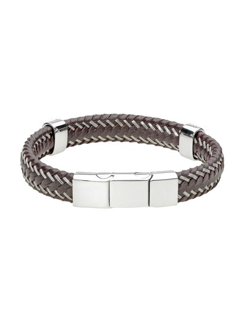 Mens LYNX Stainless Steel & Braided Leather Bracelet