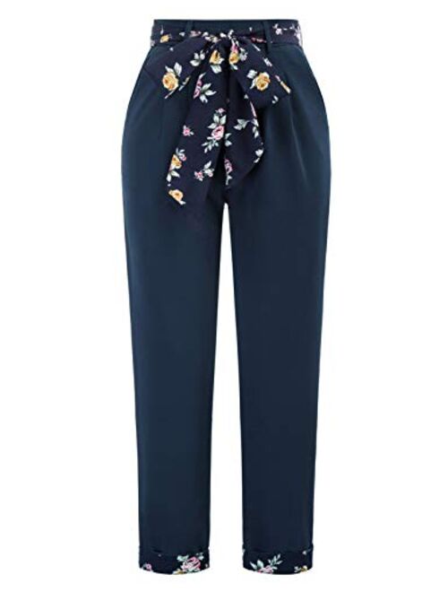 GRACE KARIN Women Elastic High Waist Pull On Work Pants with Pocket Straight Leg Pants