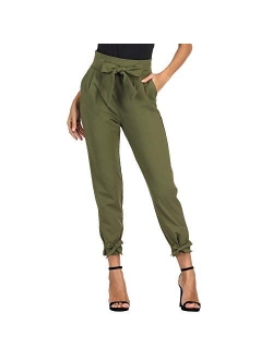 Women's Casual Pants Solid High Waist Self Tie Belted Pencil Trouser