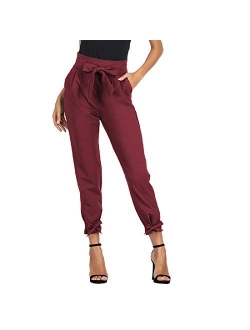 Women's Casual Pants Solid High Waist Self Tie Belted Pencil Trouser