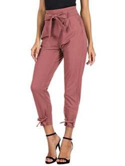 Women's Casual Pants Solid High Waist Self Tie Belted Pencil Trouser