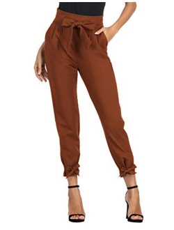 Women's Casual Pants Solid High Waist Self Tie Belted Pencil Trouser