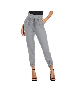 Women's Casual Pants Solid High Waist Self Tie Belted Pencil Trouser