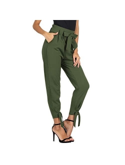 Women's Casual Pants Solid High Waist Self Tie Belted Pencil Trouser