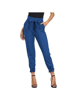 Women's Casual Pants Solid High Waist Self Tie Belted Pencil Trouser