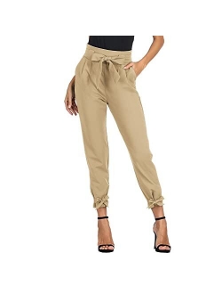 Women's Casual Pants Solid High Waist Self Tie Belted Pencil Trouser