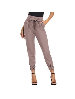 Women's Casual Pants Solid High Waist Self Tie Belted Pencil Trouser